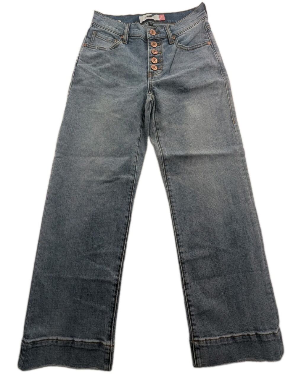 Cabi Women's Size 00 Palm Beach Crop High Rise Wide Leg Denim Jeans Button Fly